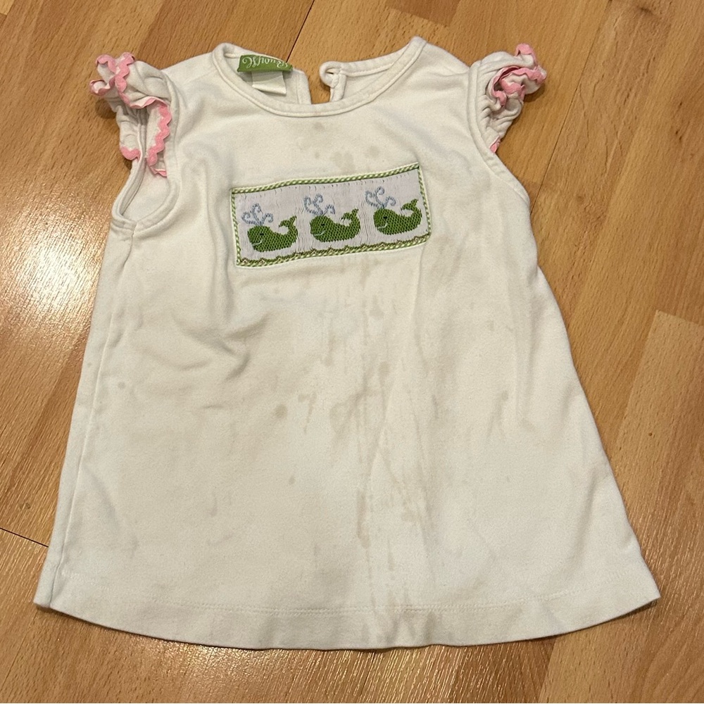 Classic whimsy whale smocked shirt with Rick rack edge sleeves